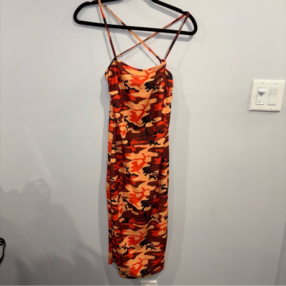 Boohoo Orange Camouflage Midi Dress